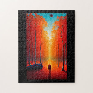 Fall foliage alien sphere orange golden leaves red jigsaw puzzle