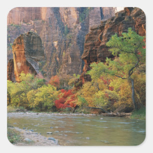 Fall foliage along Virgin River near gateway to Square Sticker