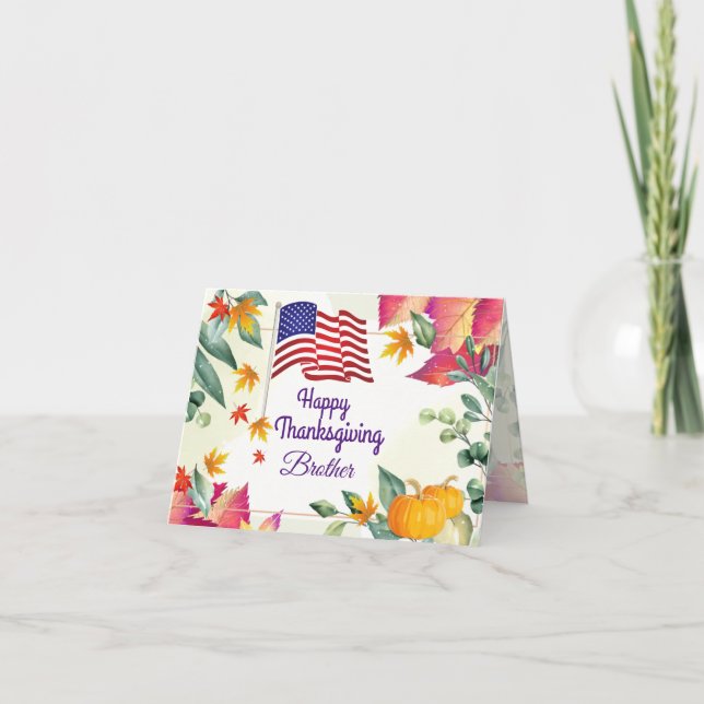 Fall Foliage and US Flag Brother Thanksgiving Holi Holiday Card (Front)