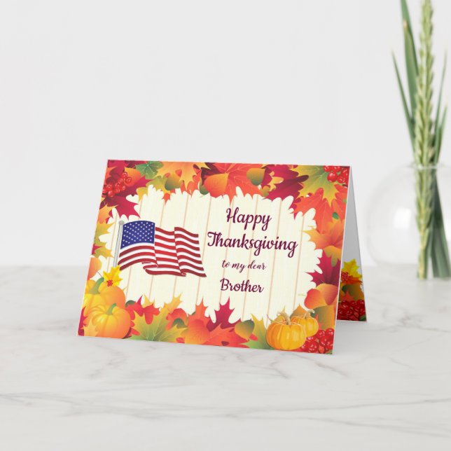 Fall Foliage and US Flag Christian Thanksgiving Ho Holiday Card (Front)
