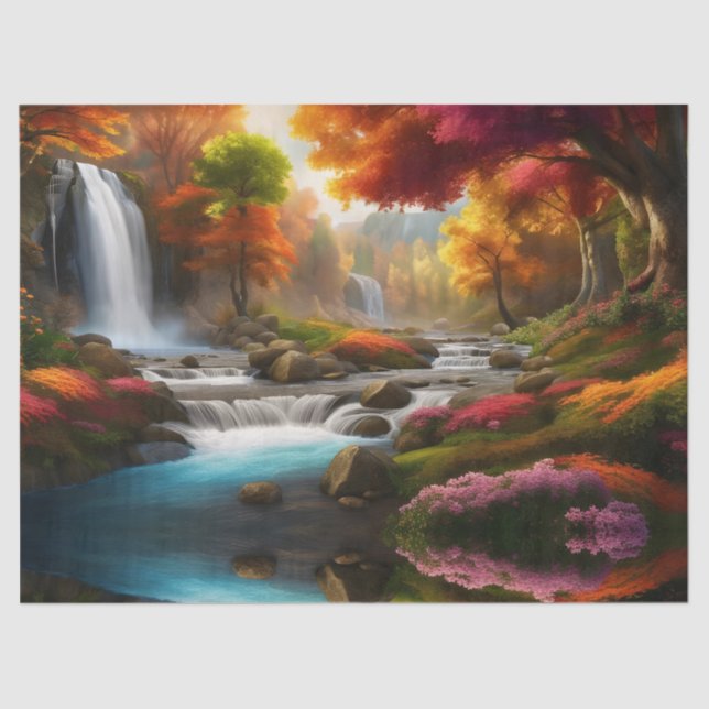 Fall foliage at the waterfall tissue paper (Front)