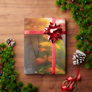 Fall foliage at the waterfall wrapping paper