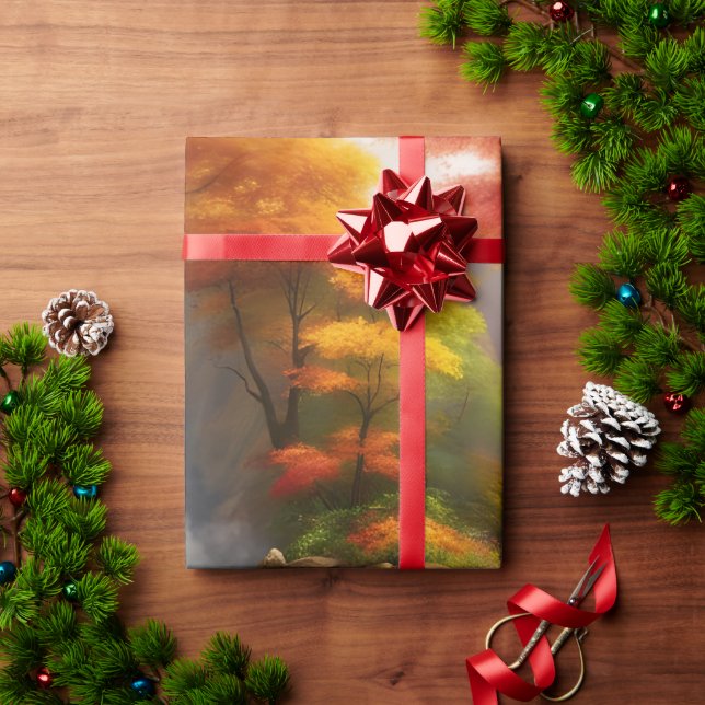 Fall foliage at the waterfall wrapping paper (Holiday Gift)
