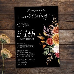 Fall Foliage Autumn Colours Black Birthday Invitation
