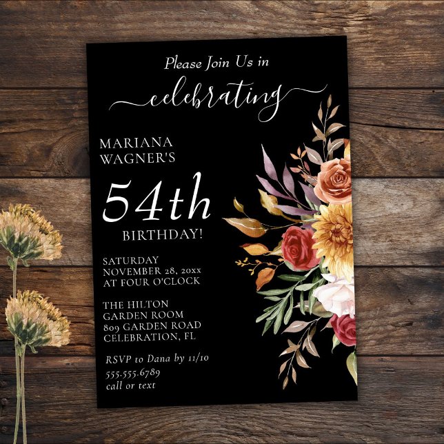 Fall Foliage Autumn Colours Black Birthday Invitation (Creator Uploaded)