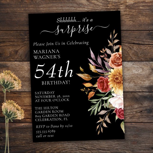 Fall Foliage Autumn Colours Black Surprise Birthda Invitation (Creator Uploaded)