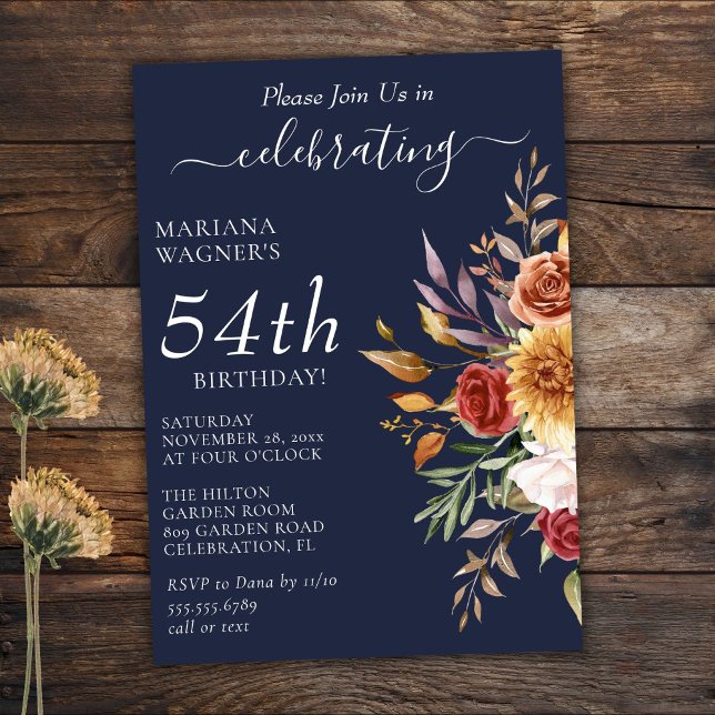 Fall Foliage Autumn Colours Navy Blue Birthday Invitation (Creator Uploaded)