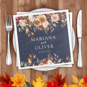 Fall Foliage Autumn Colours Navy Blue Wedding Napkin