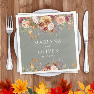 Fall Foliage Autumn Colours Sage Green Wedding Napkin