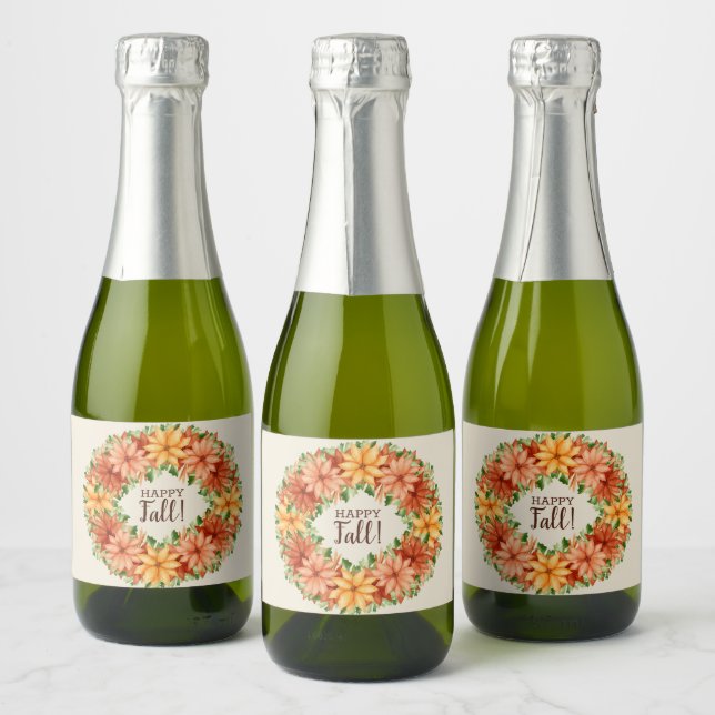 Fall Foliage Autumn Floral Swag Mini Sparkling Wine Label (Bottles)