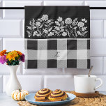 Fall Foliage Autumn Flowers & Foliage Black Plaid Tea Towel<br><div class="desc">Fall in love with the perfect combination of beautiful fall foliage, autumn flowers, and cosy plaid with our fall-style cosy chic home decor tea towel. Personalise with your own unique monogram and transform your space into a cosy sanctuary for unforgettable Thanksgiving gatherings and fall home decorating. Illustrations are hand-drawn original...</div>