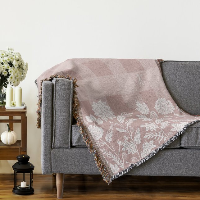 Fall Foliage Autumn Flowers & Foliage Pink Plaid Throw Blanket (Fall Foliage Autumn Flowers & Foliage Pink Plaid Throw Blanket)
