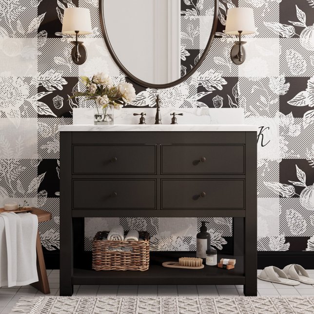 Fall Foliage Autumn Flowers & Pumpkins Black Plaid Wallpaper (Fall Foliage Autumn Flowers & Pumpkins Black Plaid Wallpaper)