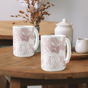Fall Foliage Autumn Flowers & Pumpkins Pink Plaid Coffee Mug
