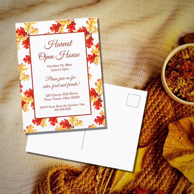 Fall Foliage Autumn Harvest Open House Invitation Postcard (Creator Uploaded)