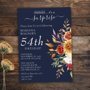 Fall Foliage Autumn Navy Blue Surprise Birthday Invitation