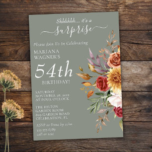 Fall Foliage Autumn Sage Green Surprise Birthday Invitation