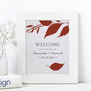 Fall Foliage Burnt Orange Leaves Wedding Welcome Poster