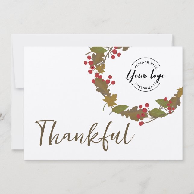 Fall Foliage business logo thanksgiving Thankful  Thank You Card (Front)