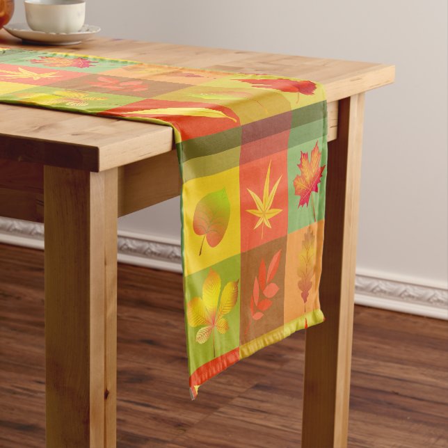 Fall Foliage Chequerboard Short Table Runner (In Situ)