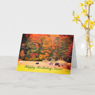 Fall Foliage Cows Field Personalised Birthday Card
