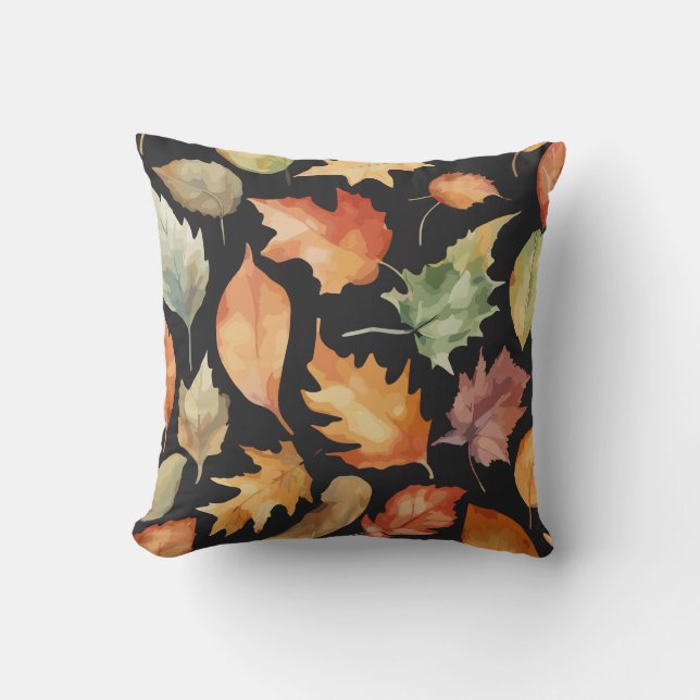 Fall Foliage - Elegant Autumn Leaves Watercolor Cushion (Front)