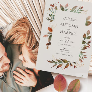Fall Foliage 'Falling in Love' Photo Wedding Invitation