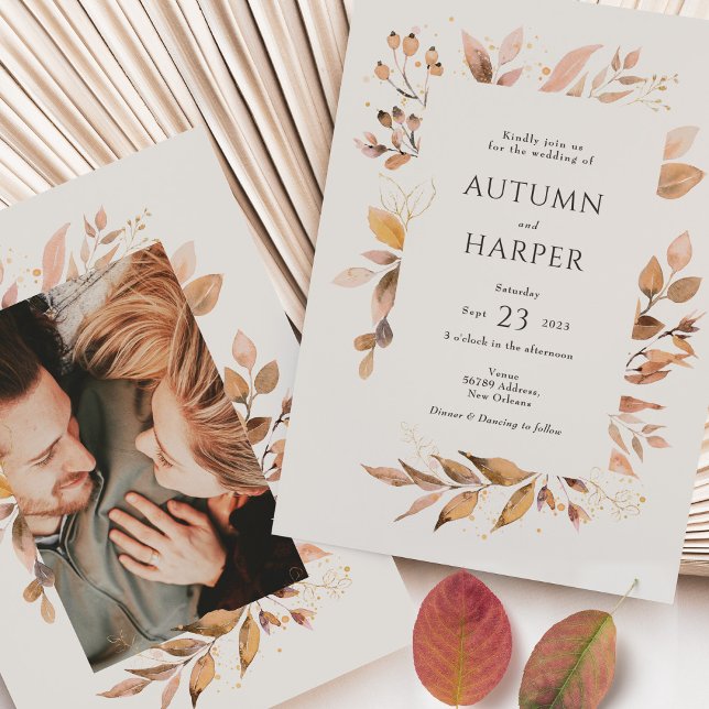 Fall Foliage 'Falling in Love' Photo Wedding Invitation (Creator Uploaded)