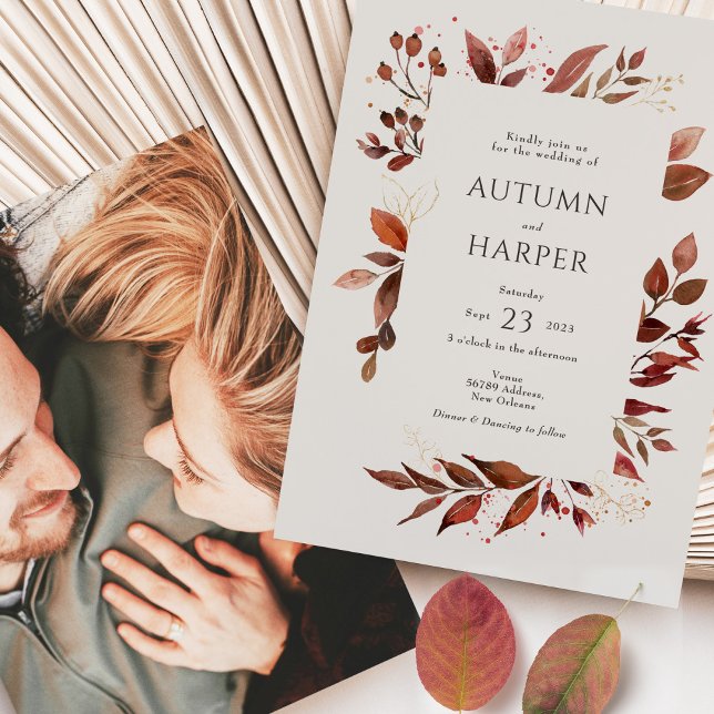 Fall Foliage 'Falling in Love' Photo Wedding Invitation (Creator Uploaded)
