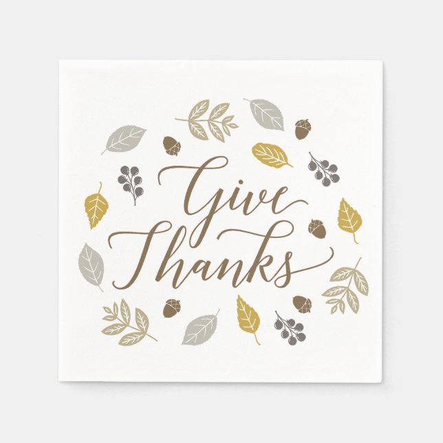 Fall Foliage Give Thanks Thanksgiving Napkins (Front)