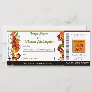 Fall Foliage Leav Boarding Pass Wedding Invitation