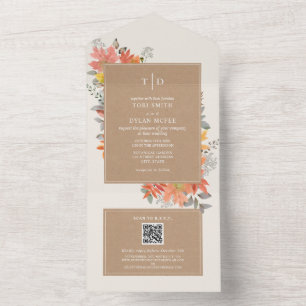 Fall Foliage Leaves Autumn Wedding RSVP All In One Invitation