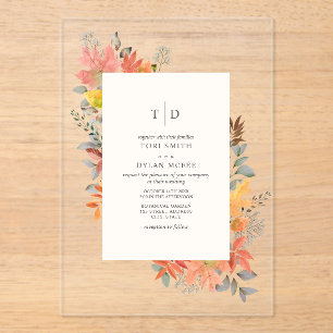 Fall Foliage Leaves Fall Monogram Wedding  Acrylic Invitations