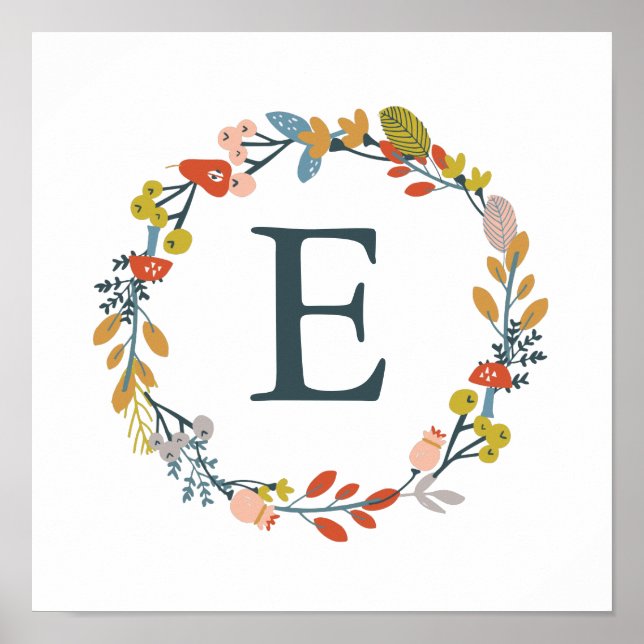 Fall Foliage Monogram Nursery Art Print (Front)