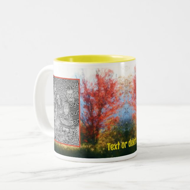 Fall Foliage Nature Painting Add Your Photo Two-Tone Coffee Mug (Front Left)