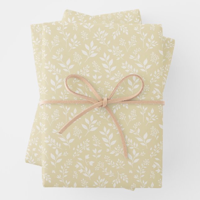 Fall Foliage Neutral - Golden Wheat Wrapping Paper Sheet (In situ)