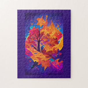 Fall foliage orange gold abstract art blacklight jigsaw puzzle