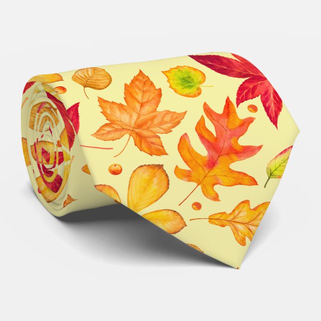 Fall Foliage Orange Yellow and Red Leaves Tie (Rolled)