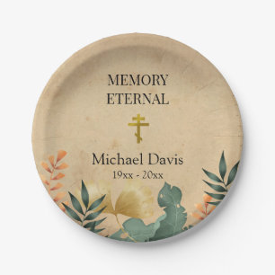 Fall Foliage Orthodox Christian Funeral Paper Plate
