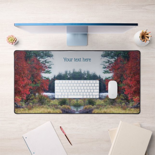 Fall Foliage Pond Painting Nature Art Personalised Desk Mat (Office 1)