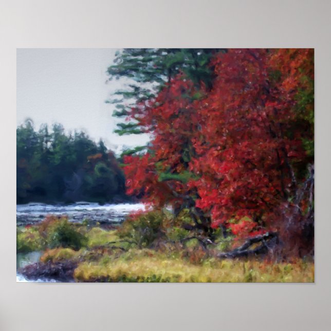 Fall Foliage Pond Painting Nature Art  Poster (Front)