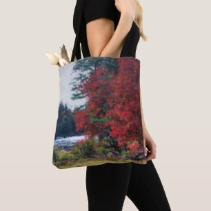 Fall Foliage Pond Painting Nature Art Tote Bag