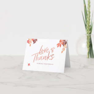 Fall Foliage Rose Gold Love & Thanks Thank You Card