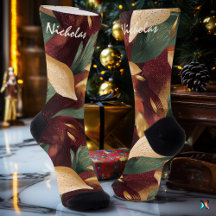 Fall Foliage Socks in Burgundy, Green, and Gold