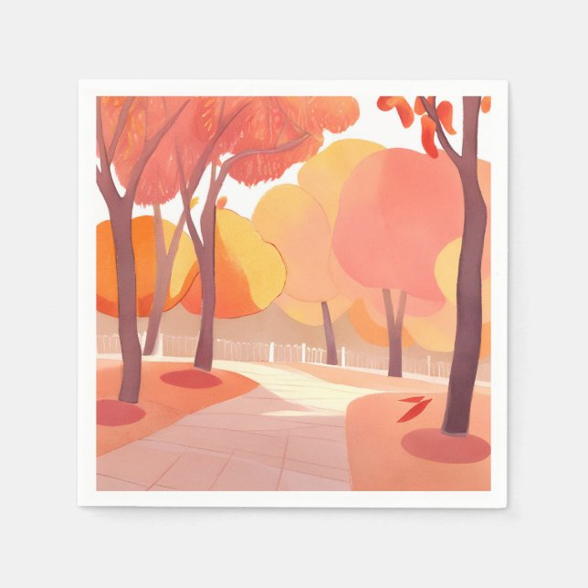 Fall Foliage Stroll | Abstract Watercolor Napkin (Front)