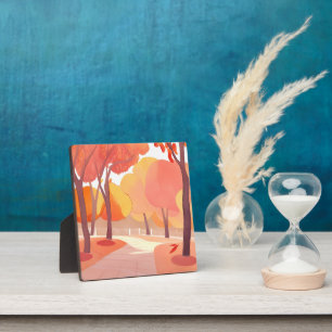 Fall Foliage Stroll Abstract Watercolor Plaque