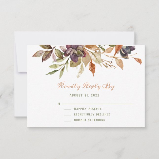 Fall Foliage & Succulent  Watercolor RSVP (Front)