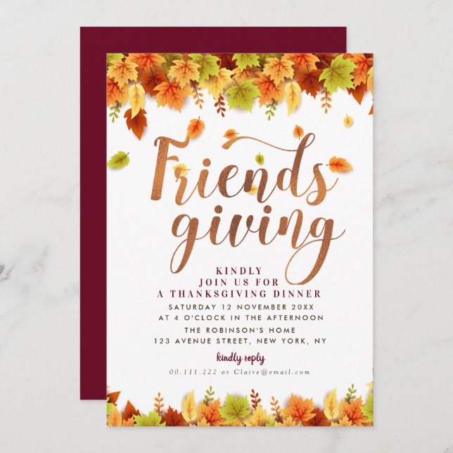 Fall foliage thanksgiving dinner invitation (Front/Back)