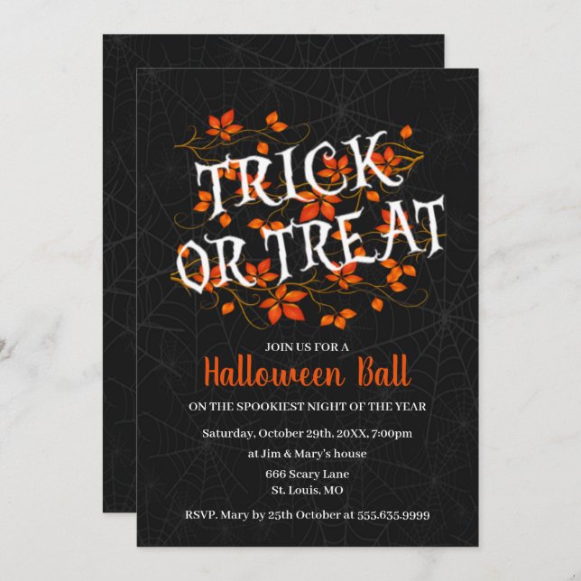 Fall Foliage Trick Or Treat Halloween Party Invitation (Front/Back)