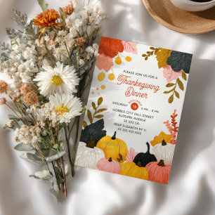 Fall Foliage Vibrant Pumpkins Thanksgiving Dinner Invitation